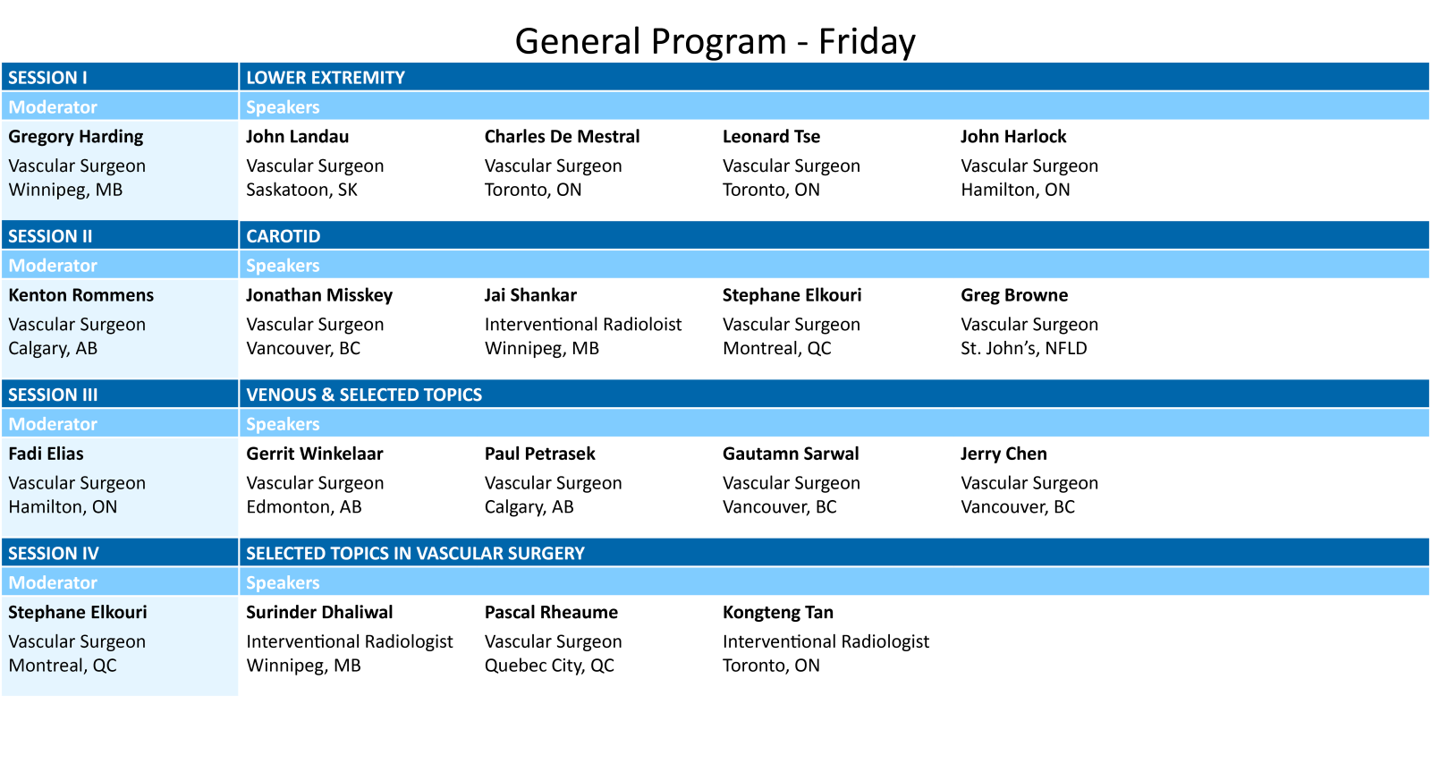 Friday Speaker List