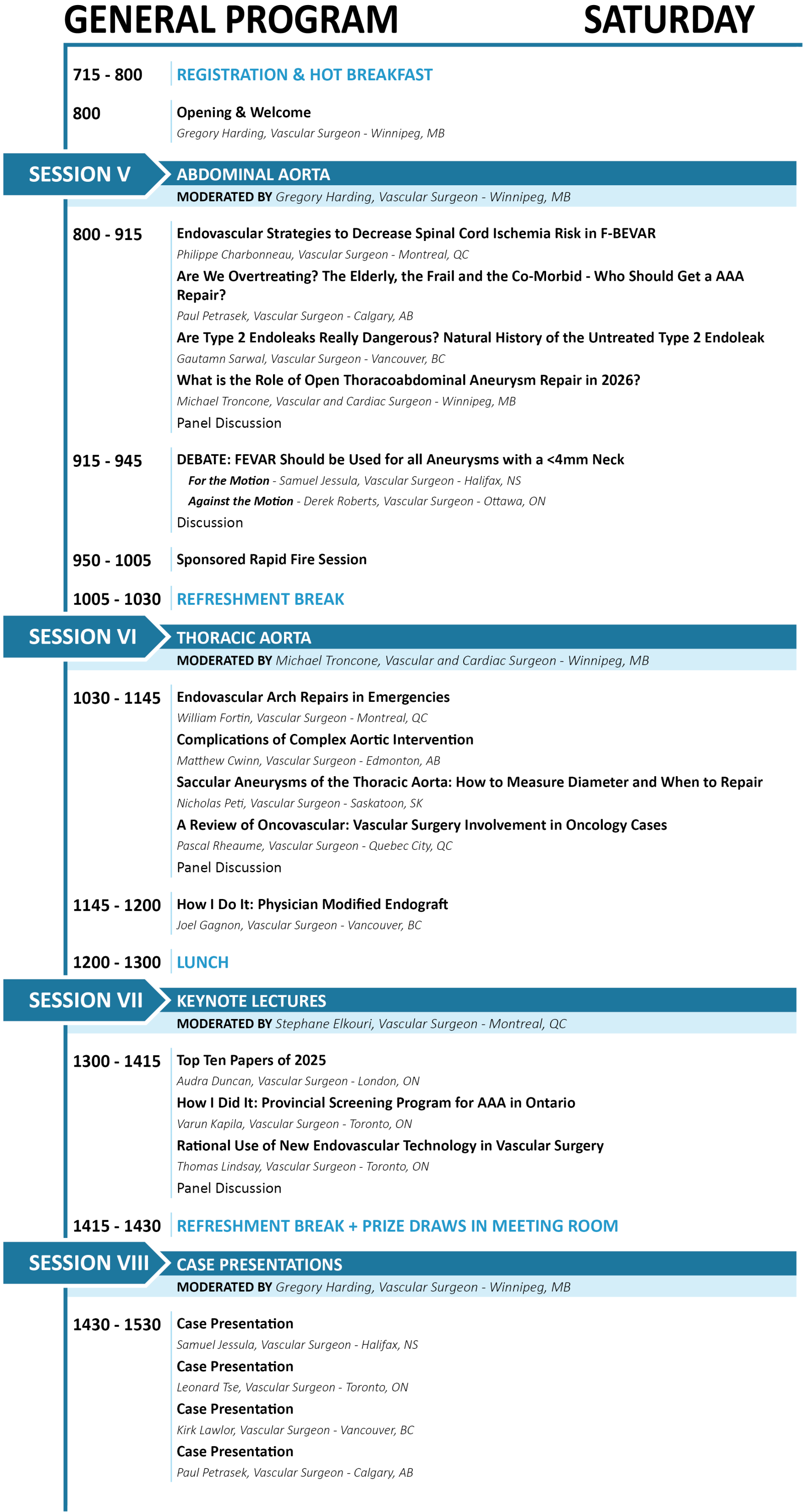 Saturday Program Details