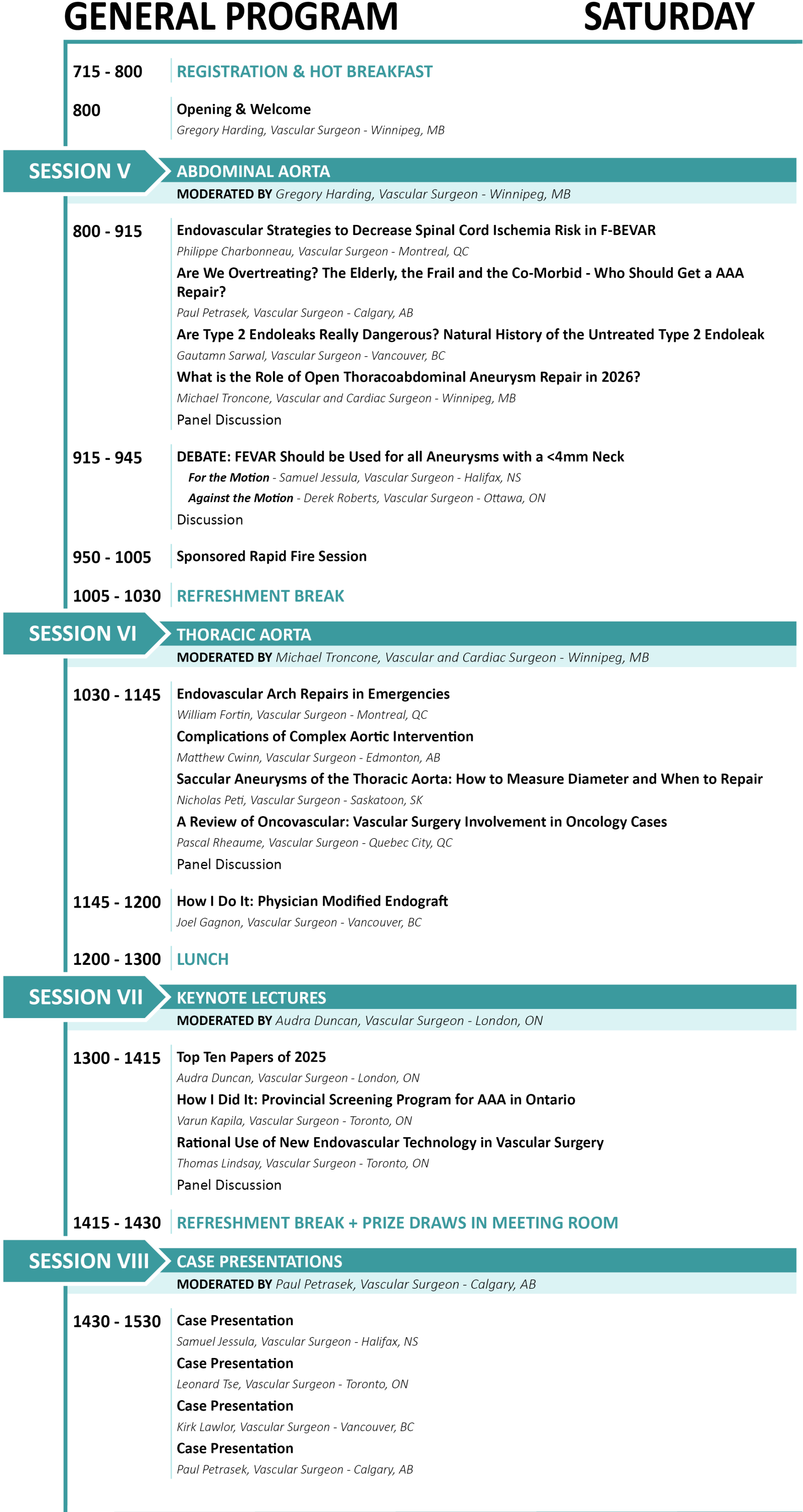 Saturday Program Details