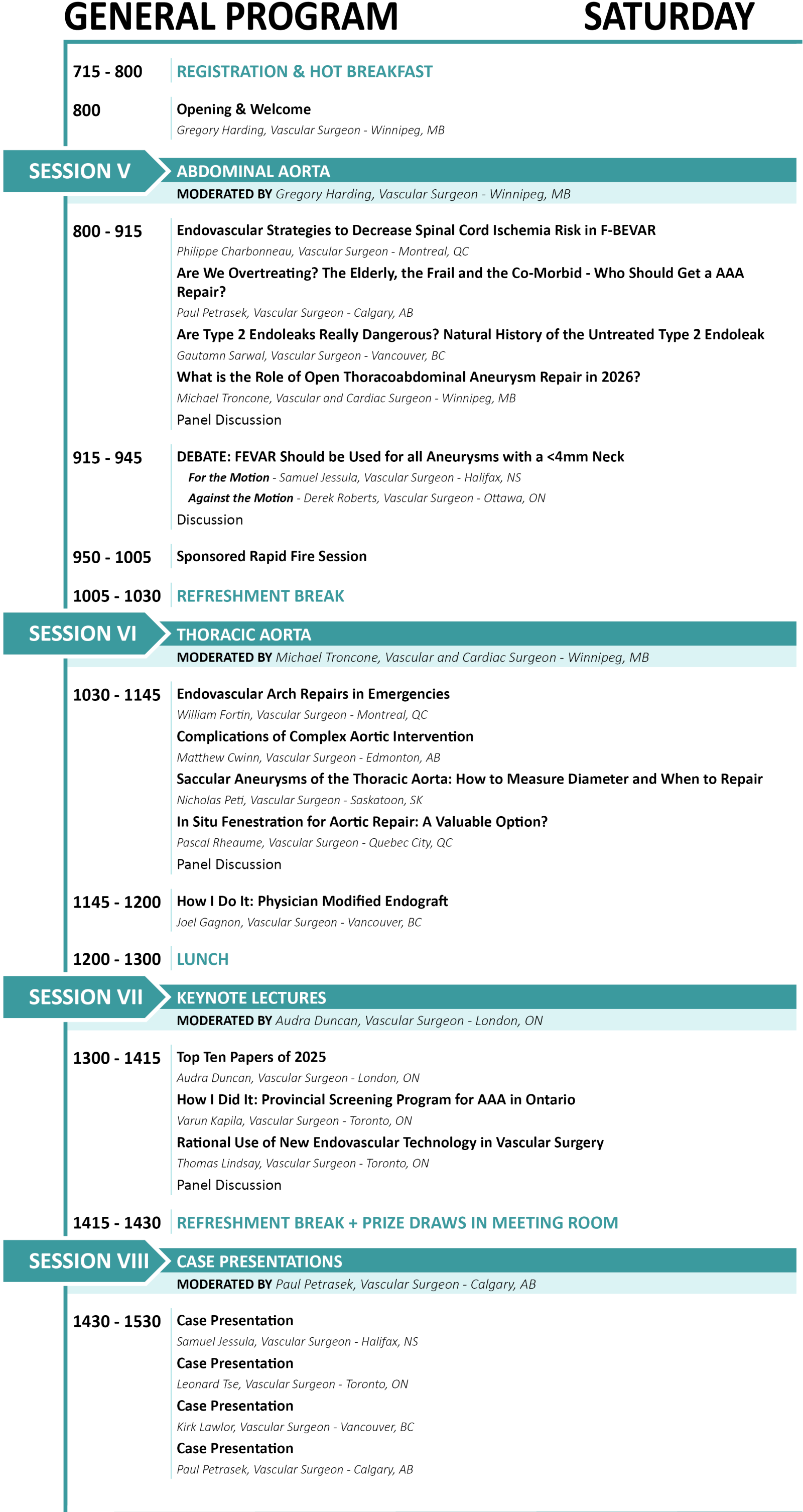 Saturday Program Details